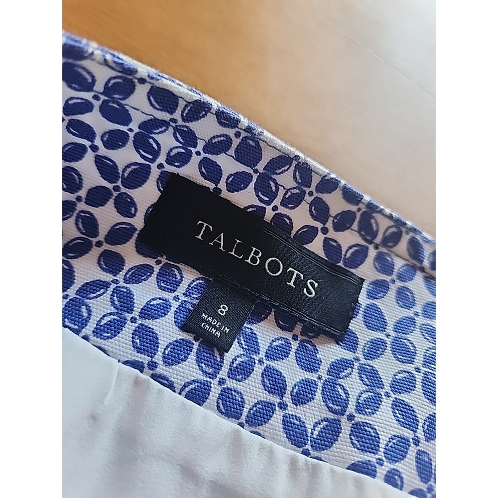 Talbots Skirt Size 8 Knee Length Blue Floral Pencil Canvas Cotton Blend - Picture 5 of 9